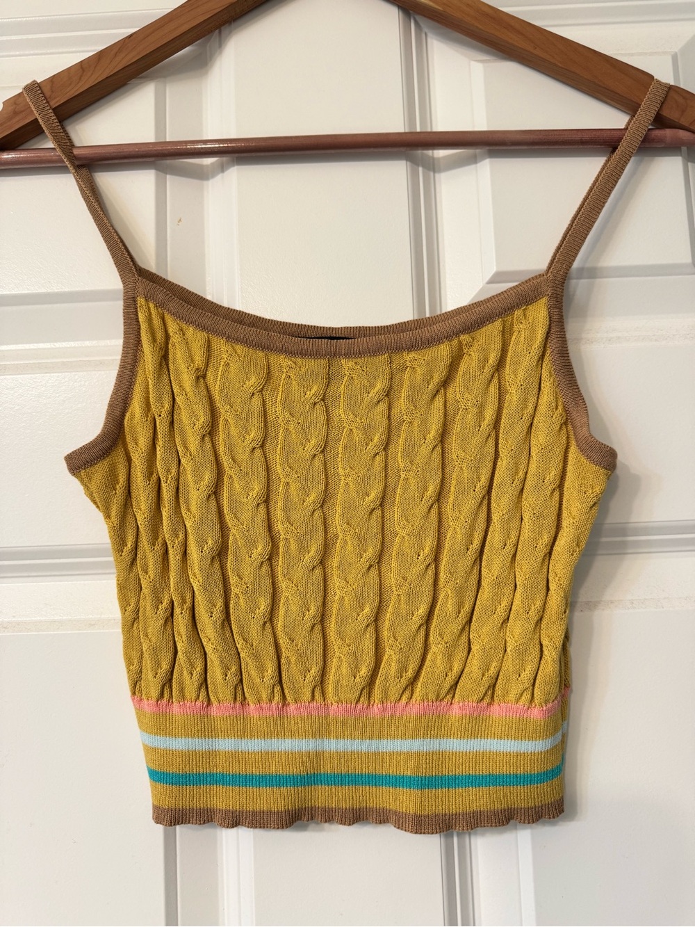 Cider Mustard Cable Knit Tank with Tan Trim